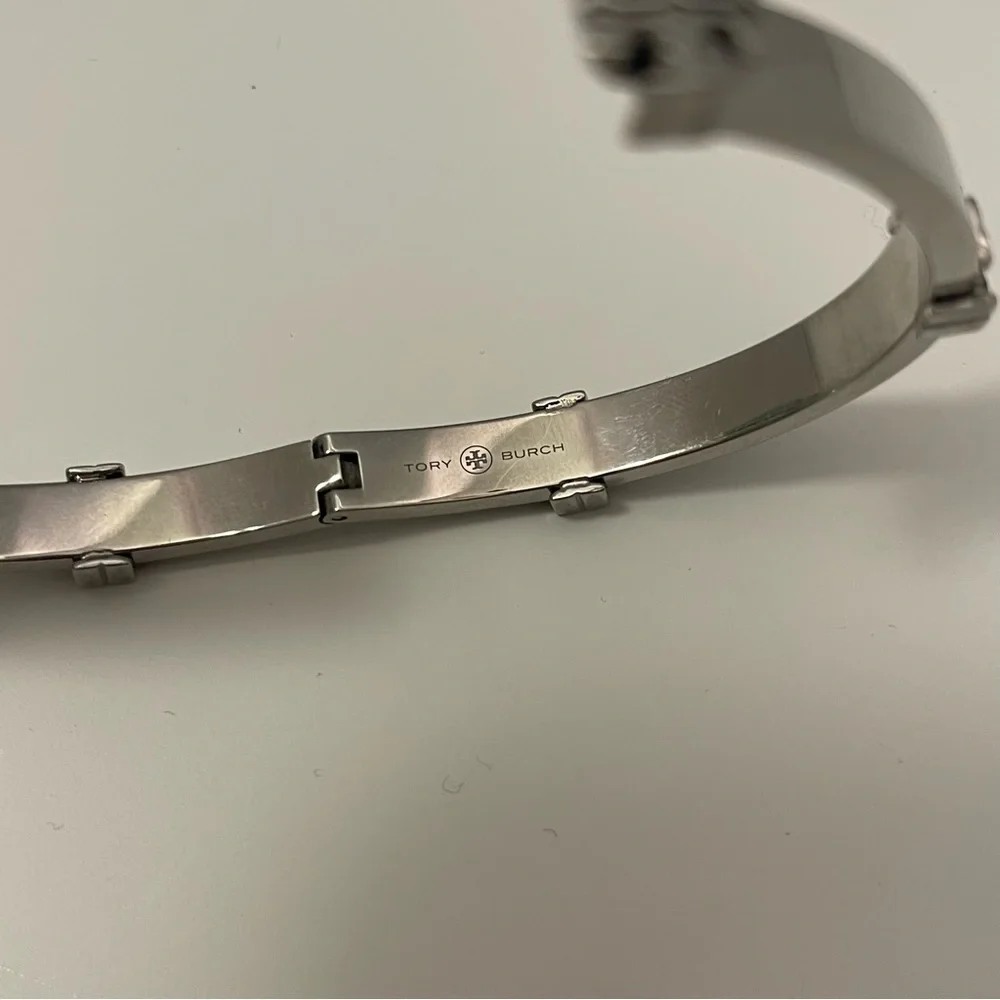 Tory Burch- Miller Logo Hinged Bangle Bracelet available in silver or gold - Picture 6 of 10